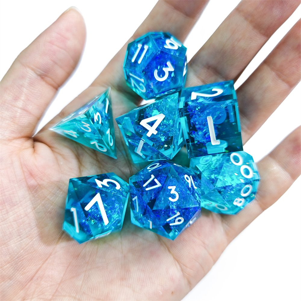 Green Glitter Sharp Edge Dice Set for DND RPG Board Game 7pcs D4 D6 D8 D10 D12 D20 DND Resin Dice