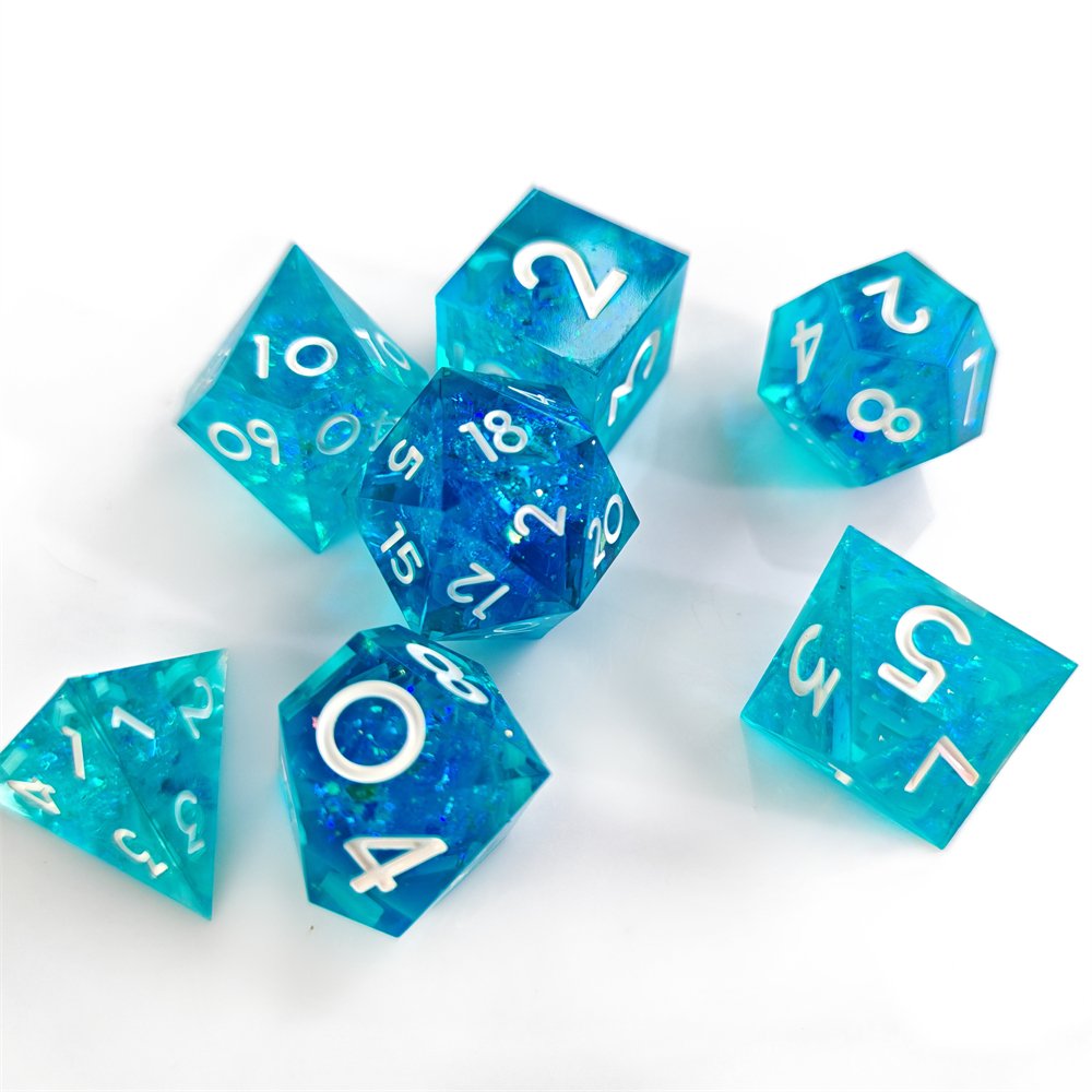 Green Glitter Sharp Edge Dice Set for DND RPG Board Game 7pcs D4 D6 D8 D10 D12 D20 DND Resin Dice