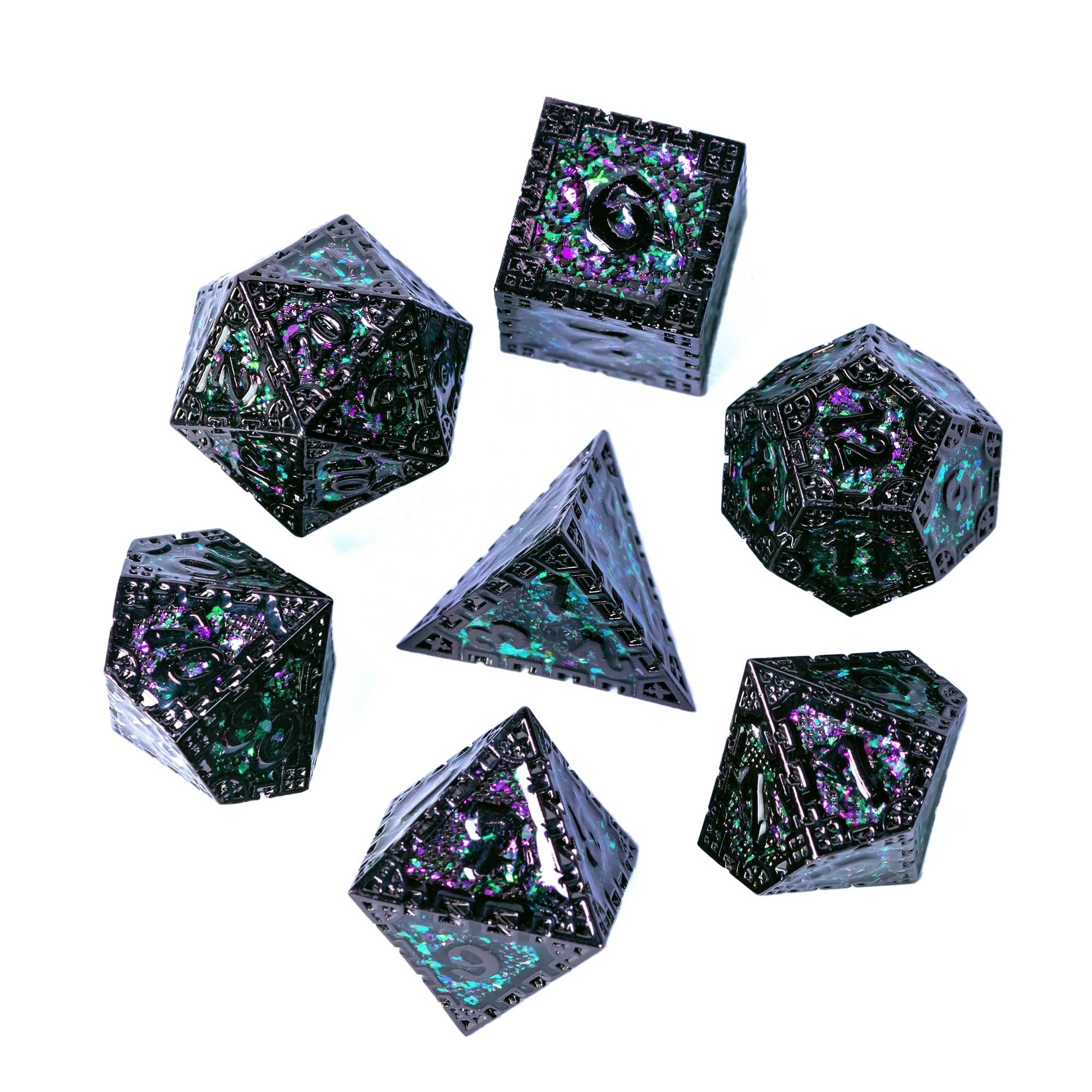 Udixi Polyhedral custom logo rpg dungeons and dragons metal dice game set Green