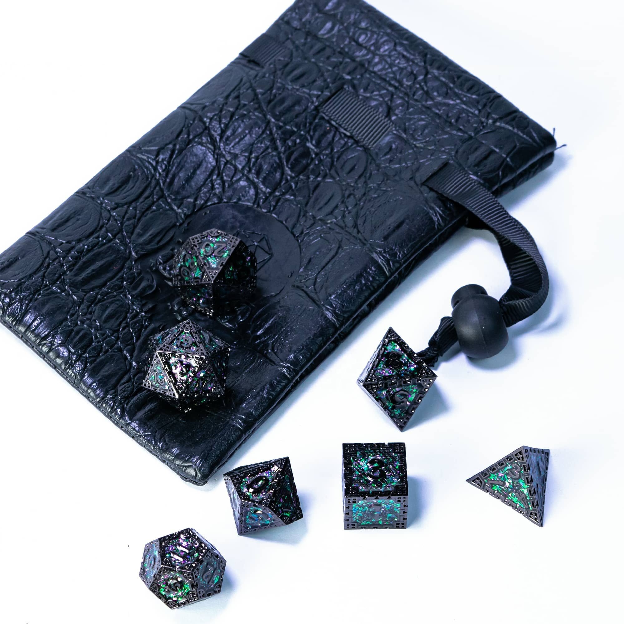 Udixi Polyhedral custom logo rpg dungeons and dragons metal dice game set Green