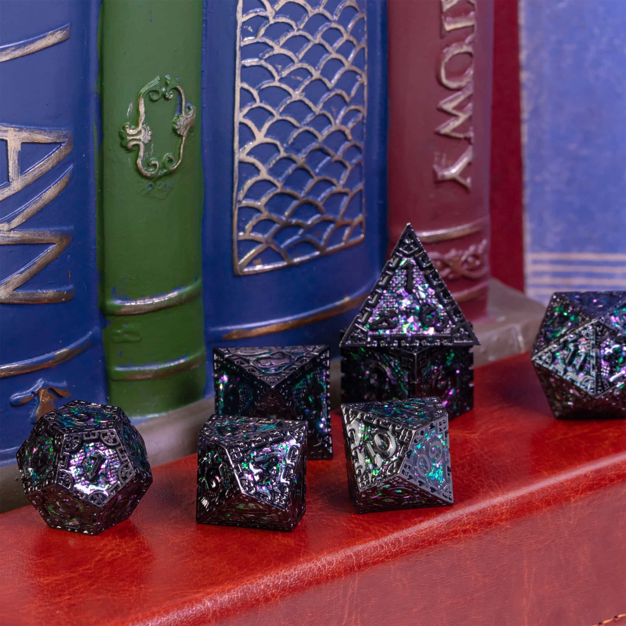Udixi Polyhedral custom logo rpg dungeons and dragons metal dice game set Green