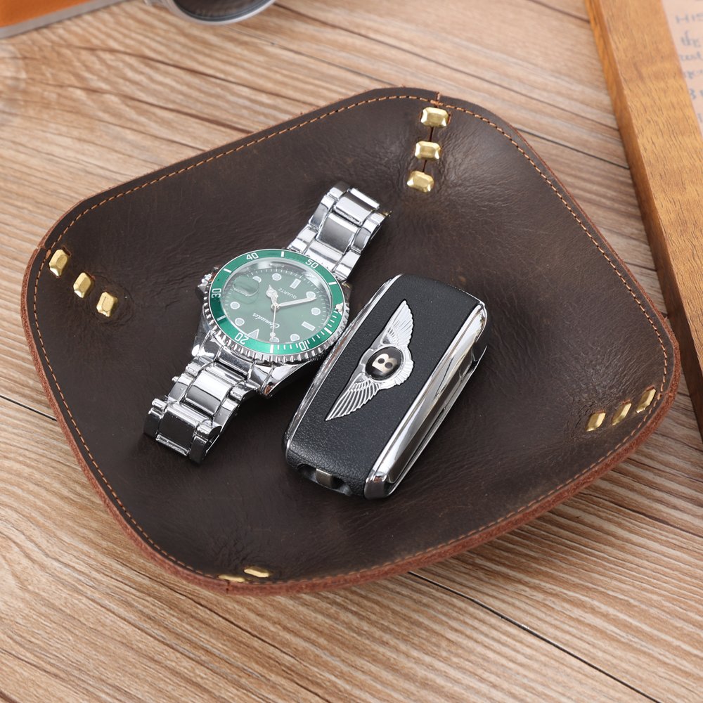 Wholesale Genuine Leather Folding Tray Creative Collapsible Coin Key Trinket Storage Box Dice Rolling Tray for Sundries