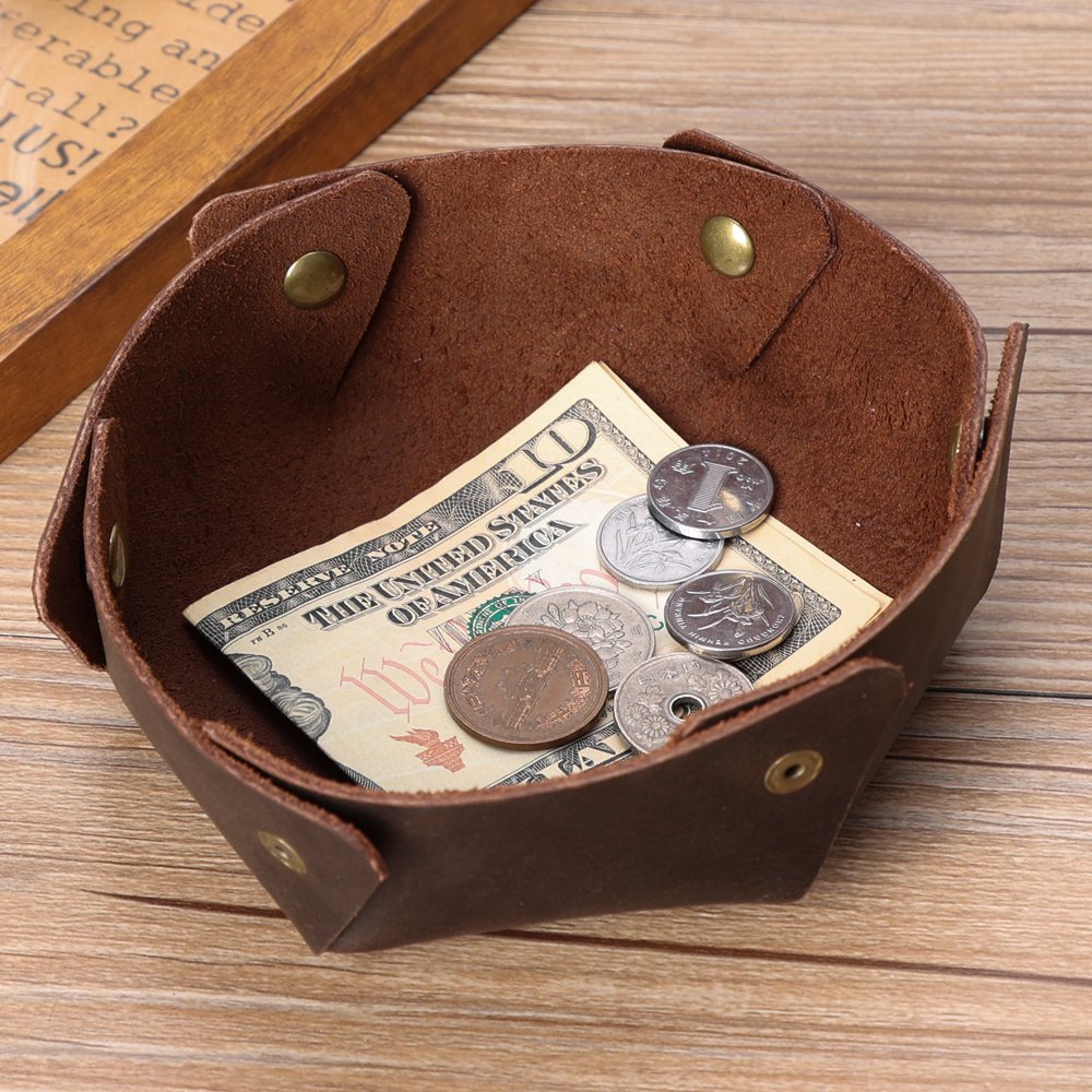 Wholesale Genuine Leather Folding Tray Creative Collapsible Coin Key Trinket Storage Box Dice Rolling Tray for Sundries