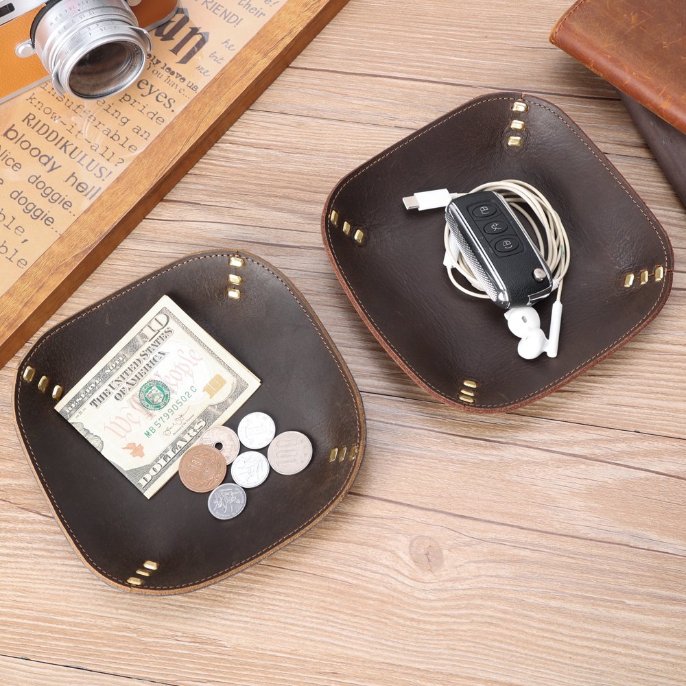 Wholesale Genuine Leather Folding Tray Creative Collapsible Coin Key Trinket Storage Box Dice Rolling Tray for Sundries