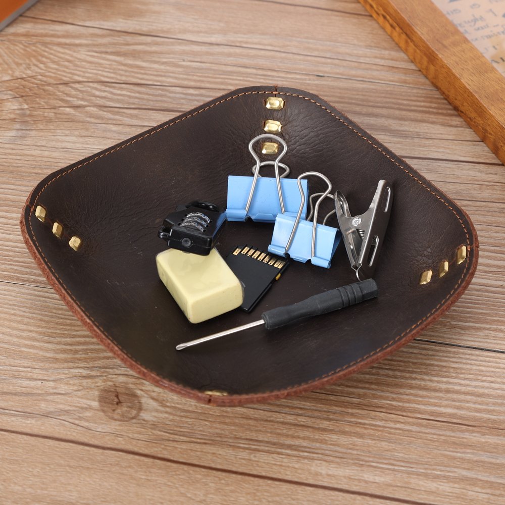 Wholesale Genuine Leather Folding Tray Creative Collapsible Coin Key Trinket Storage Box Dice Rolling Tray for Sundries
