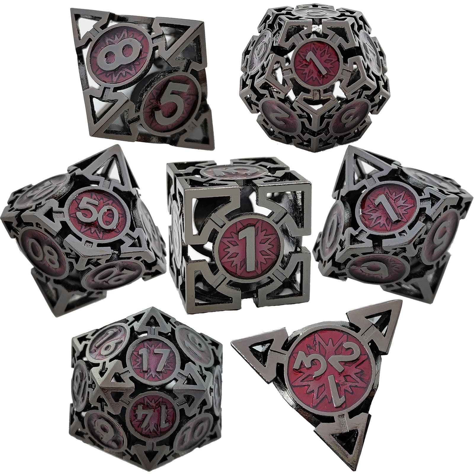 Mini Planet Wholesale RPG Board Games Handmade polyhedral Copper hollow Metal dice set 7pcs Dice Custom Logo for DND MTG Players