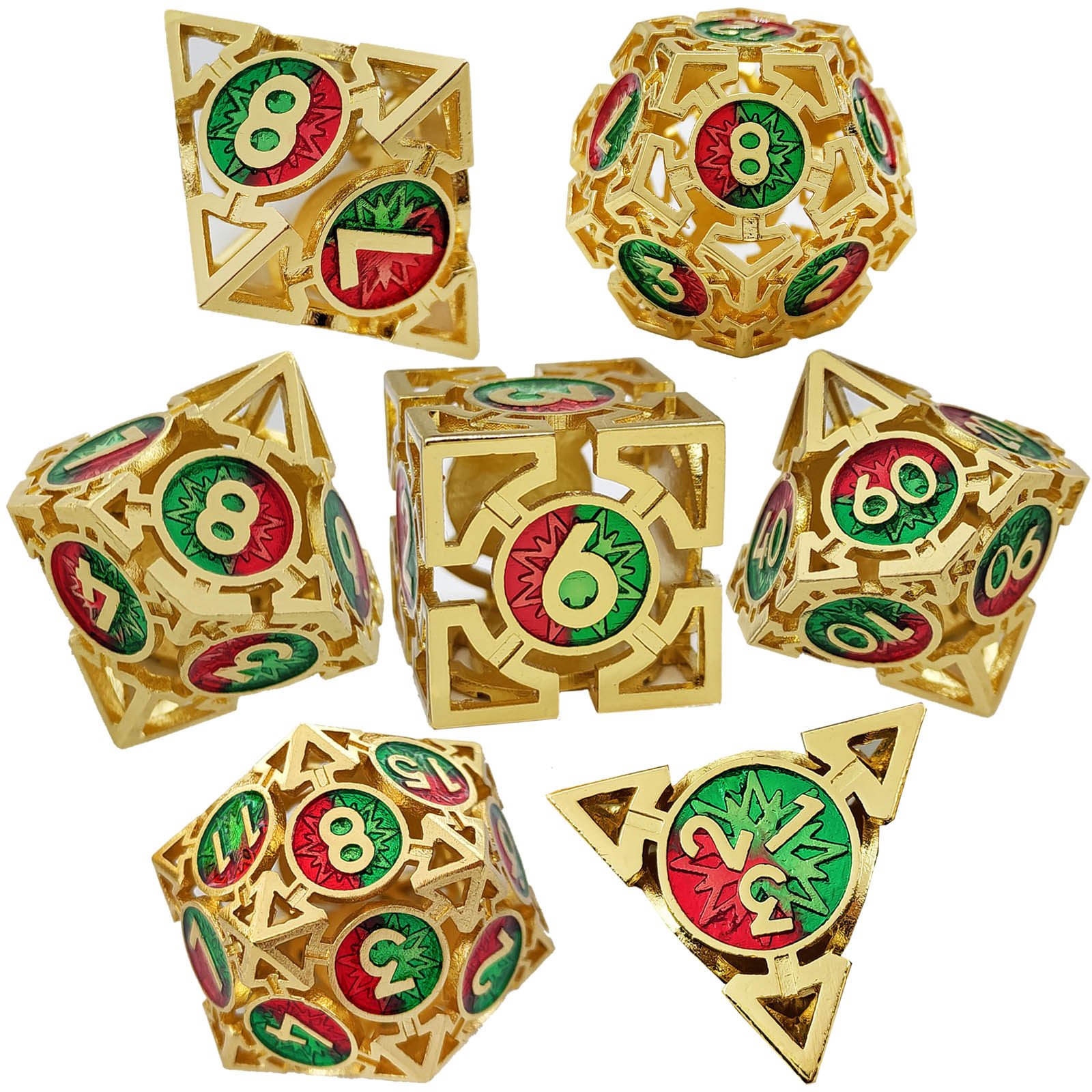 Mini Planet Wholesale RPG Board Games Handmade polyhedral Copper hollow Metal dice set 7pcs Dice Custom Logo for DND MTG Players
