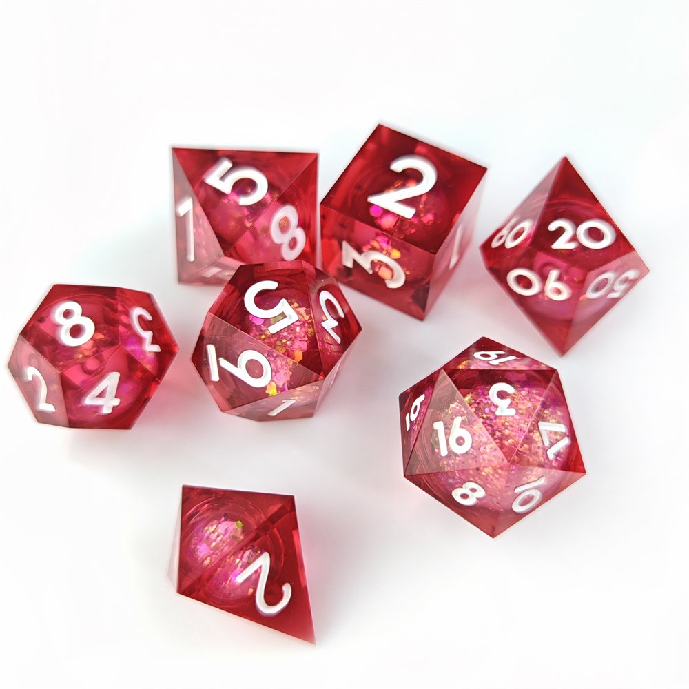 Best Christmas Gift Blue Liquid Core Dice Handmade Sharp Edge Resin Set for Adult DND Games and RPG Games