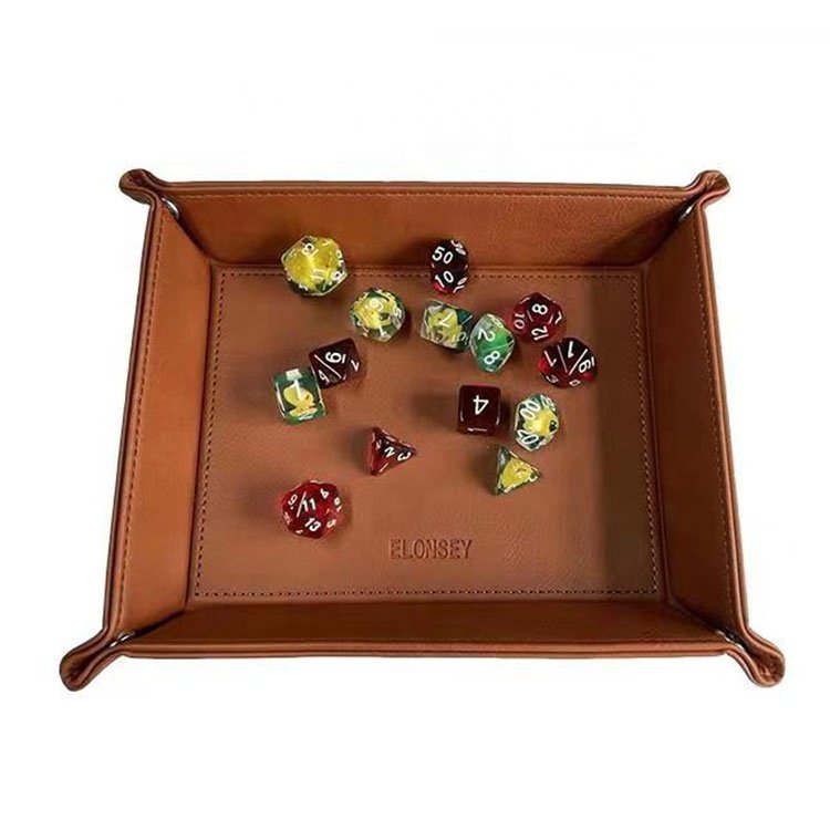 Free Samples Burn Logo PU Leather DnD RPG Magic Cubes Custom Dice Tray