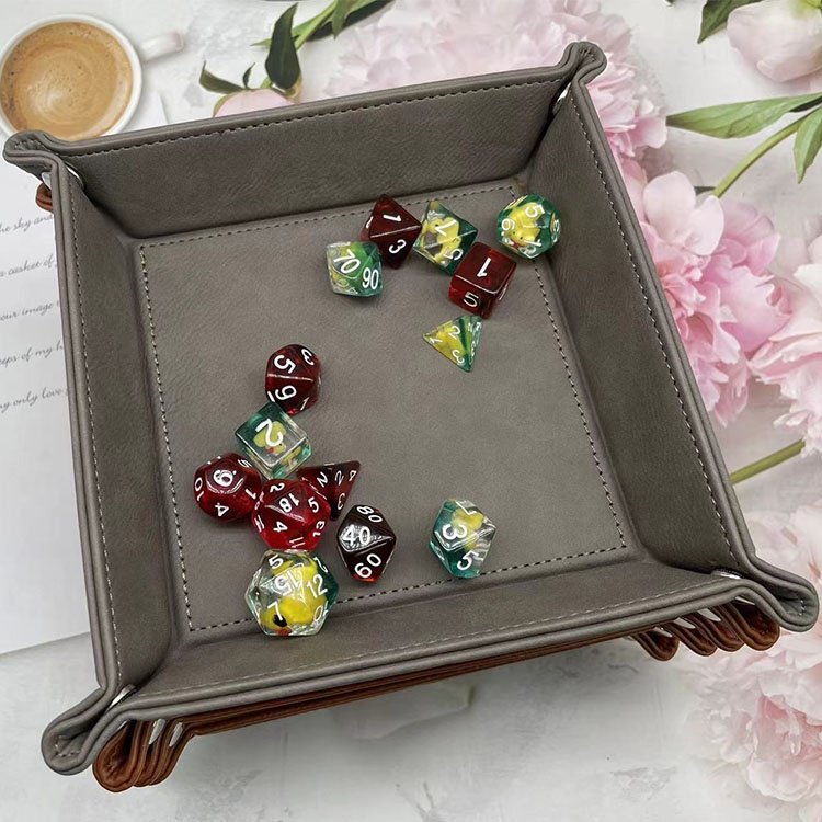 Free Samples Burn Logo PU Leather DnD RPG Magic Cubes Custom Dice Tray