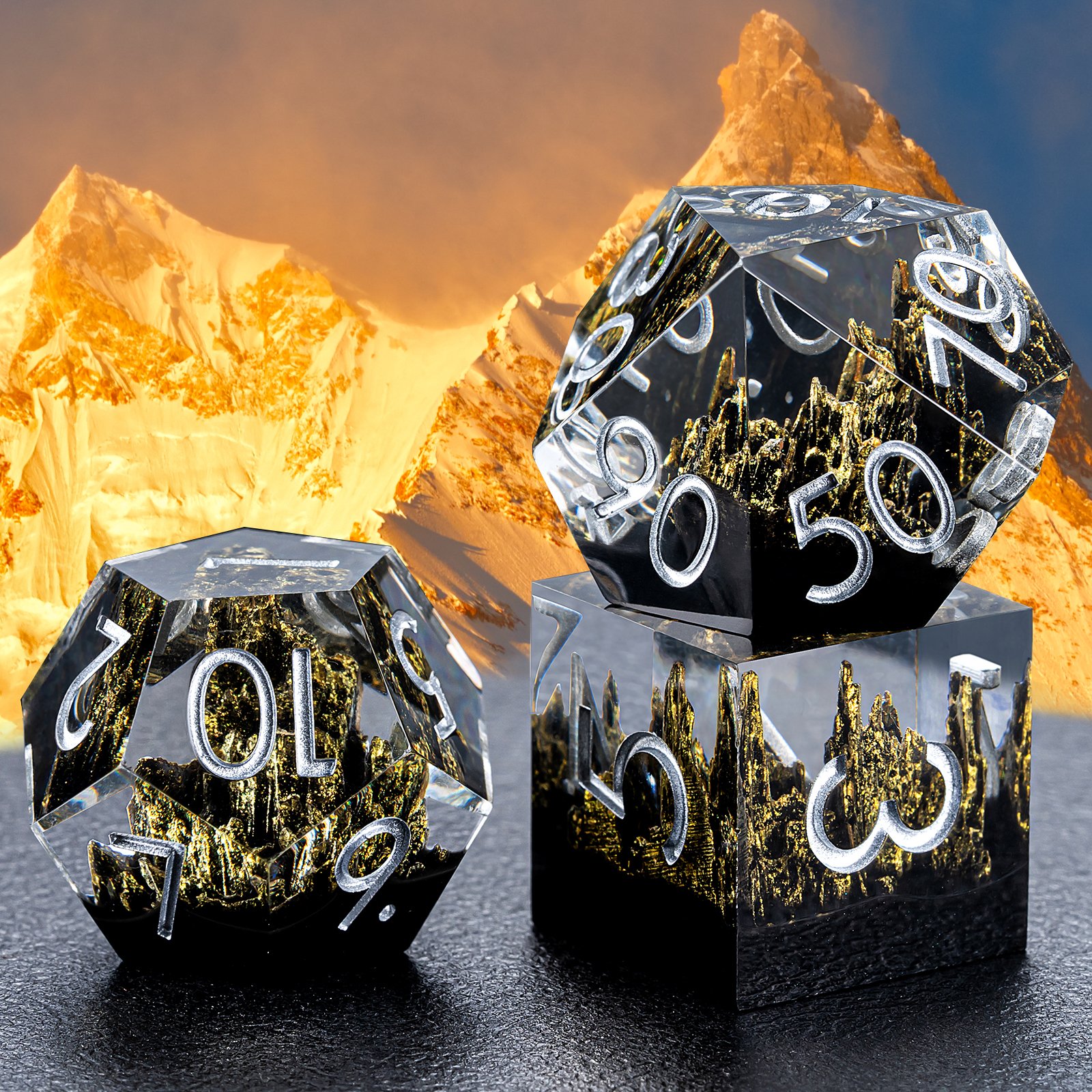Factory Direct Price Popular Mountain Shape DND Dice Polyhedral Resin Sharp Edge Dice Set Bulk for Board Game