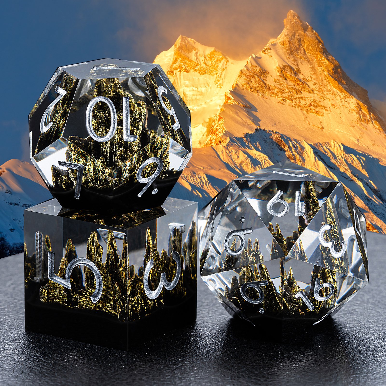 Factory Direct Price Popular Mountain Shape DND Dice Polyhedral Resin Sharp Edge Dice Set Bulk for Board Game
