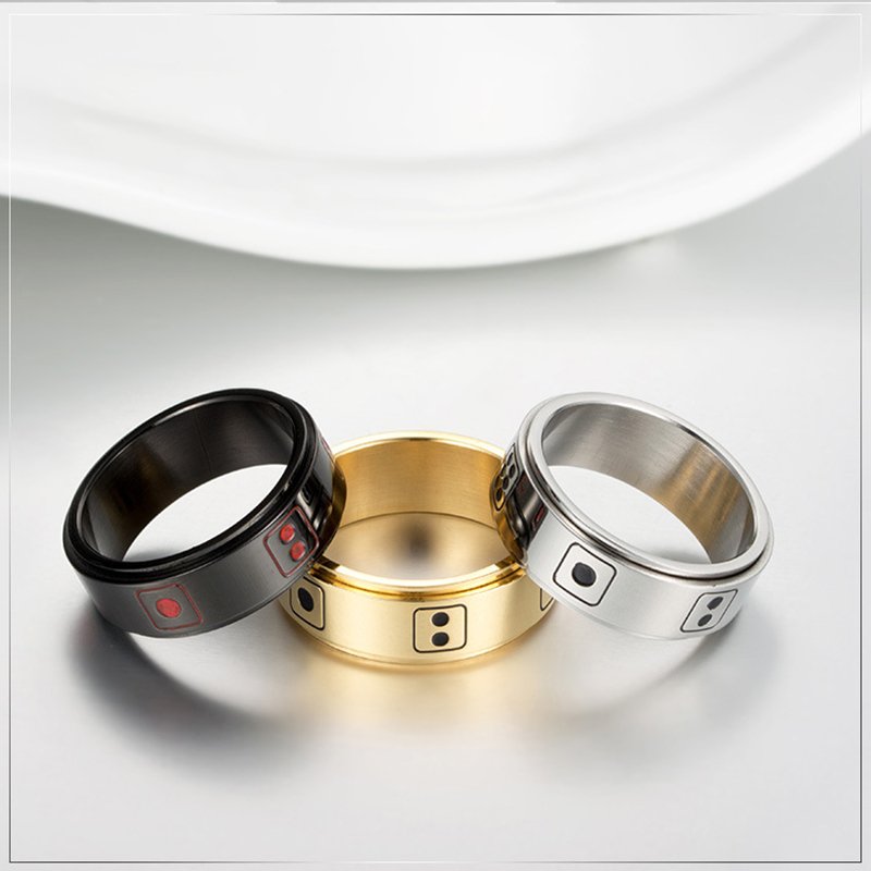 Spinner Ring Women Men Dice Game Points Novelty Ring Black/Gold/Silver Color Titanium Ring Bar Party Jewelry 8mm