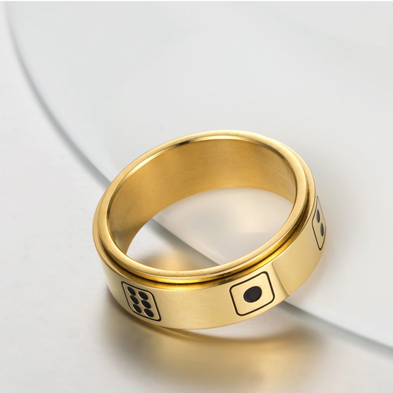 Spinner Ring Women Men Dice Game Points Novelty Ring Black/Gold/Silver Color Titanium Ring Bar Party Jewelry 8mm