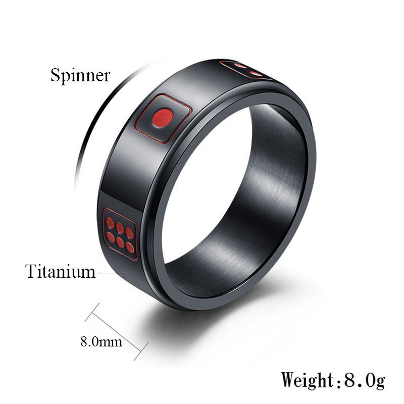 Spinner Ring Women Men Dice Game Points Novelty Ring Black/Gold/Silver Color Titanium Ring Bar Party Jewelry 8mm