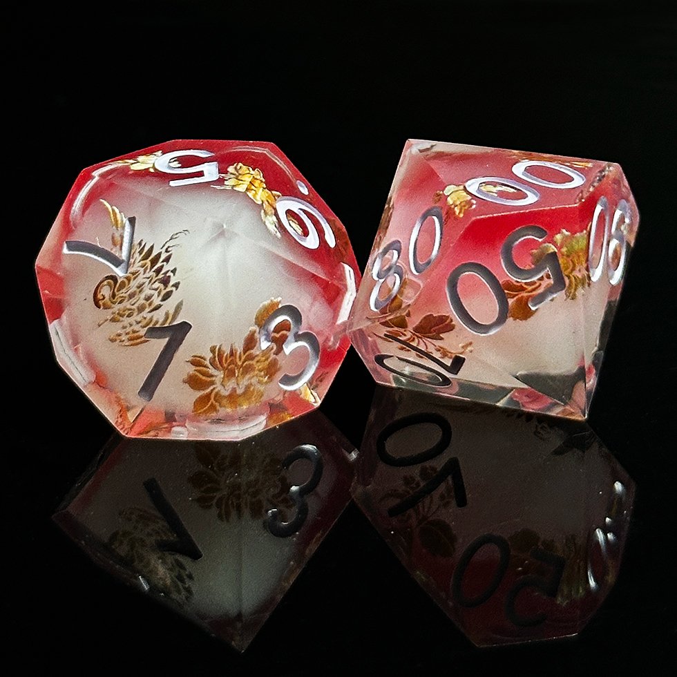Factory Sharp edged Dnd Pink Gold Carving resin Dice For Dungeons and Dragons Polyhedral RPG Dice set for adult dice games