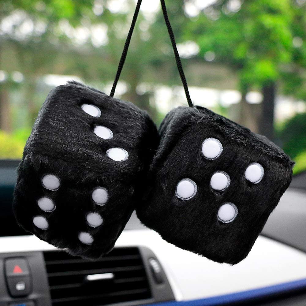 Car Centra Mirror Hanging Accessories Retro Square fuzzy Plush Dice with Dots