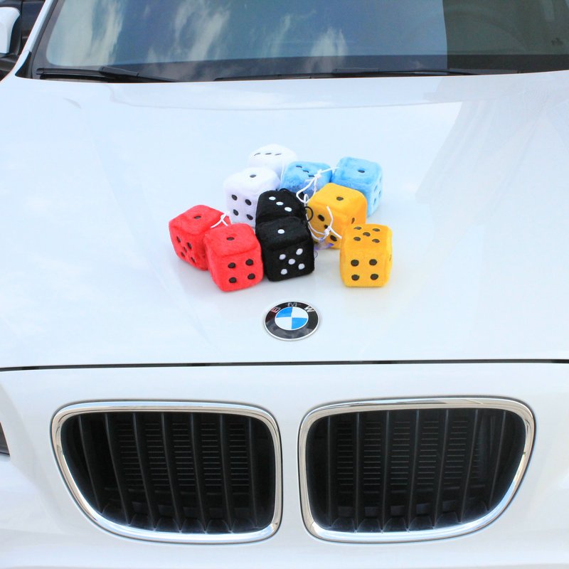 Car Centra Mirror Hanging Accessories Retro Square fuzzy Plush Dice with Dots