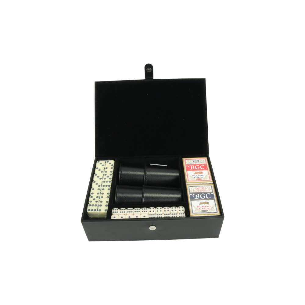 Portable 3 In 1 Game Set Double Six Dominoes Poker Dice Deck of Cards Dice Cup