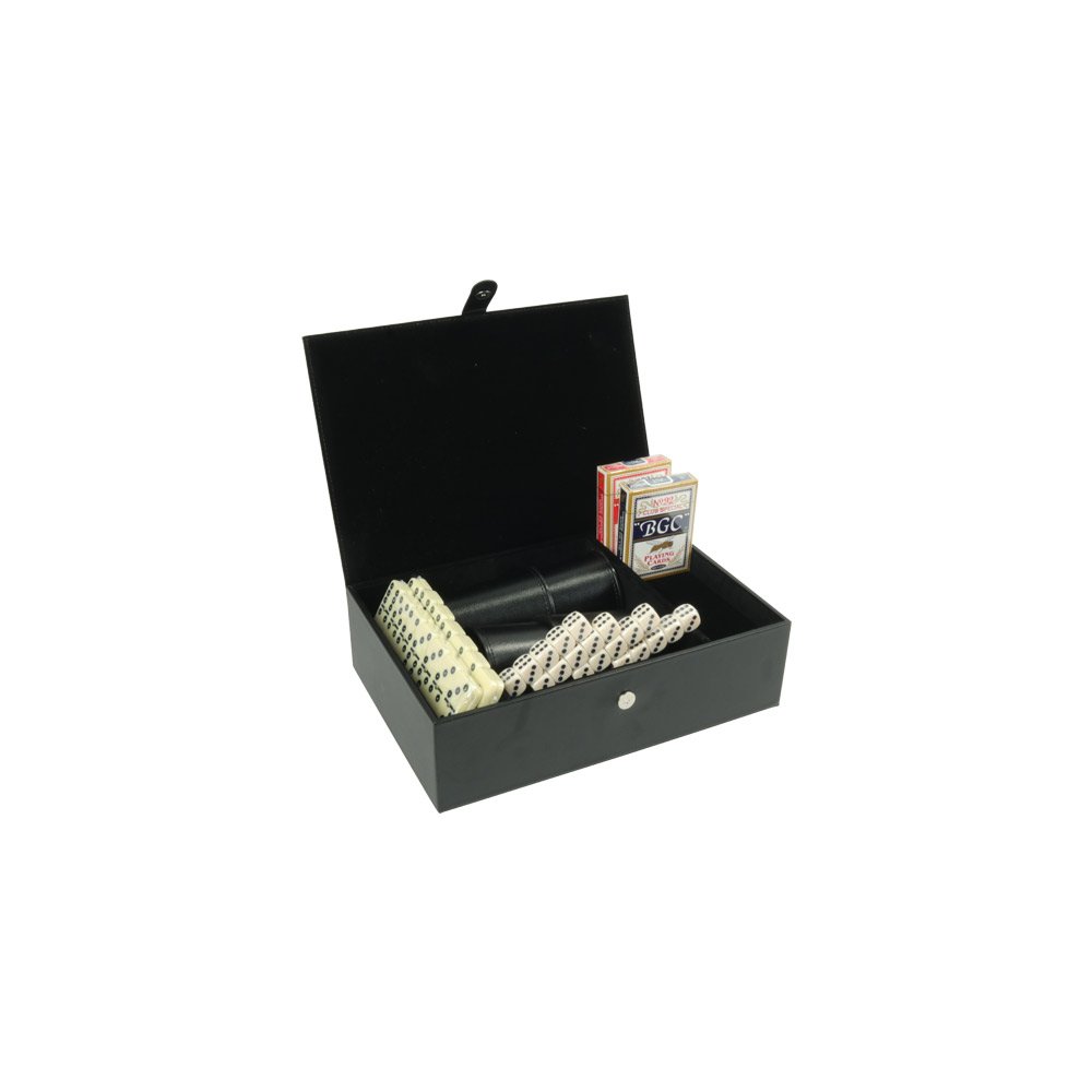Portable 3 In 1 Game Set Double Six Dominoes Poker Dice Deck of Cards Dice Cup