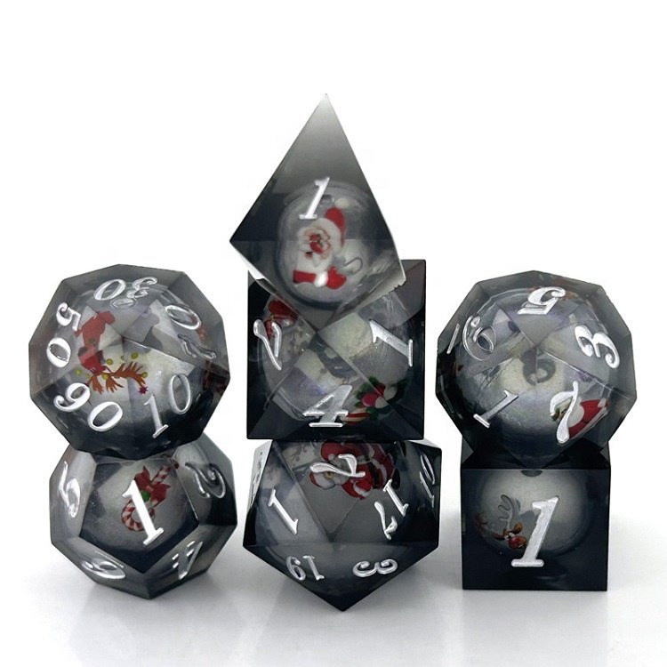 Transparent Blue Quicksand Liquid Core Sharp Edge Santa Claus Christmas Resin Dice