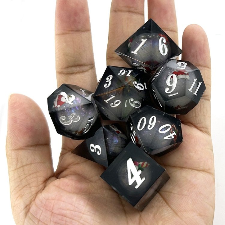 Transparent Blue Quicksand Liquid Core Sharp Edge Santa Claus Christmas Resin Dice