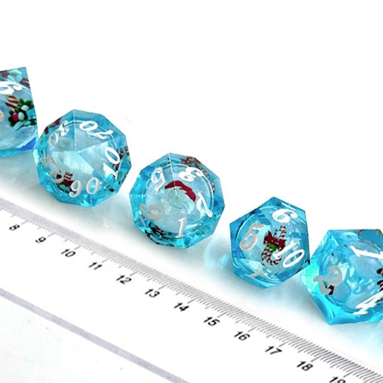 Transparent Blue Quicksand Liquid Core Sharp Edge Santa Claus Christmas Resin Dice