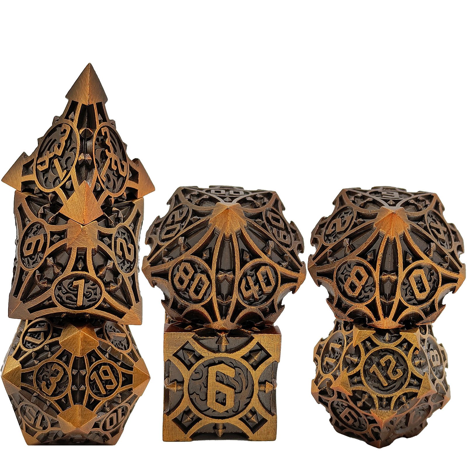 Mini Planet Wholesale RPG Board Games Handmade polyhedral Copper Solid Metal dice set 7pcs Dice Custom Logo for DND MTG Players