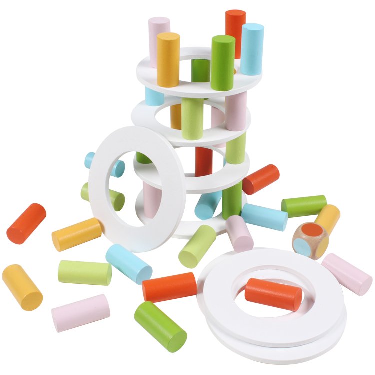 Wooden building tower stacking game with Dice Toppling Leaning Tower Toy Montessori Family Party Games for Kids and Adults