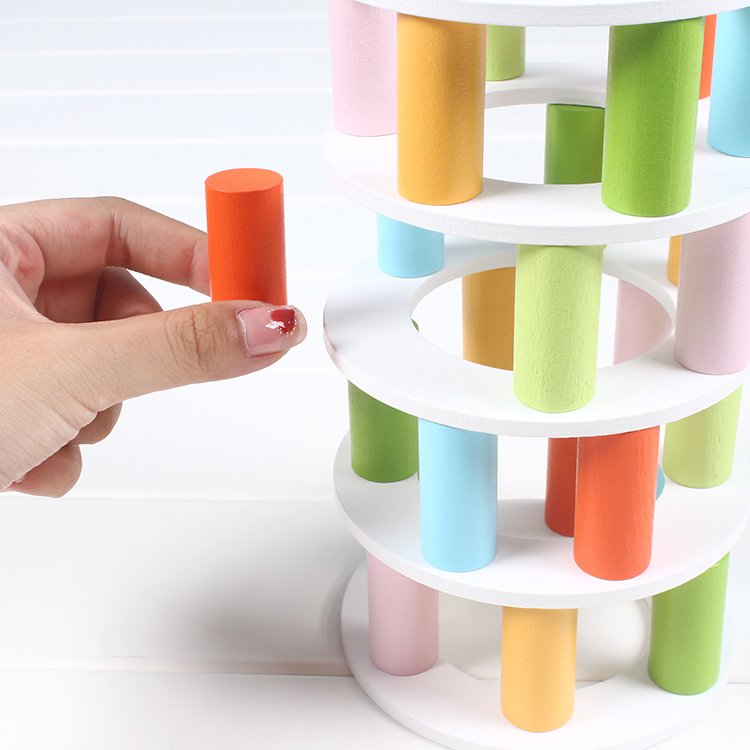 Wooden building tower stacking game with Dice Toppling Leaning Tower Toy Montessori Family Party Games for Kids and Adults
