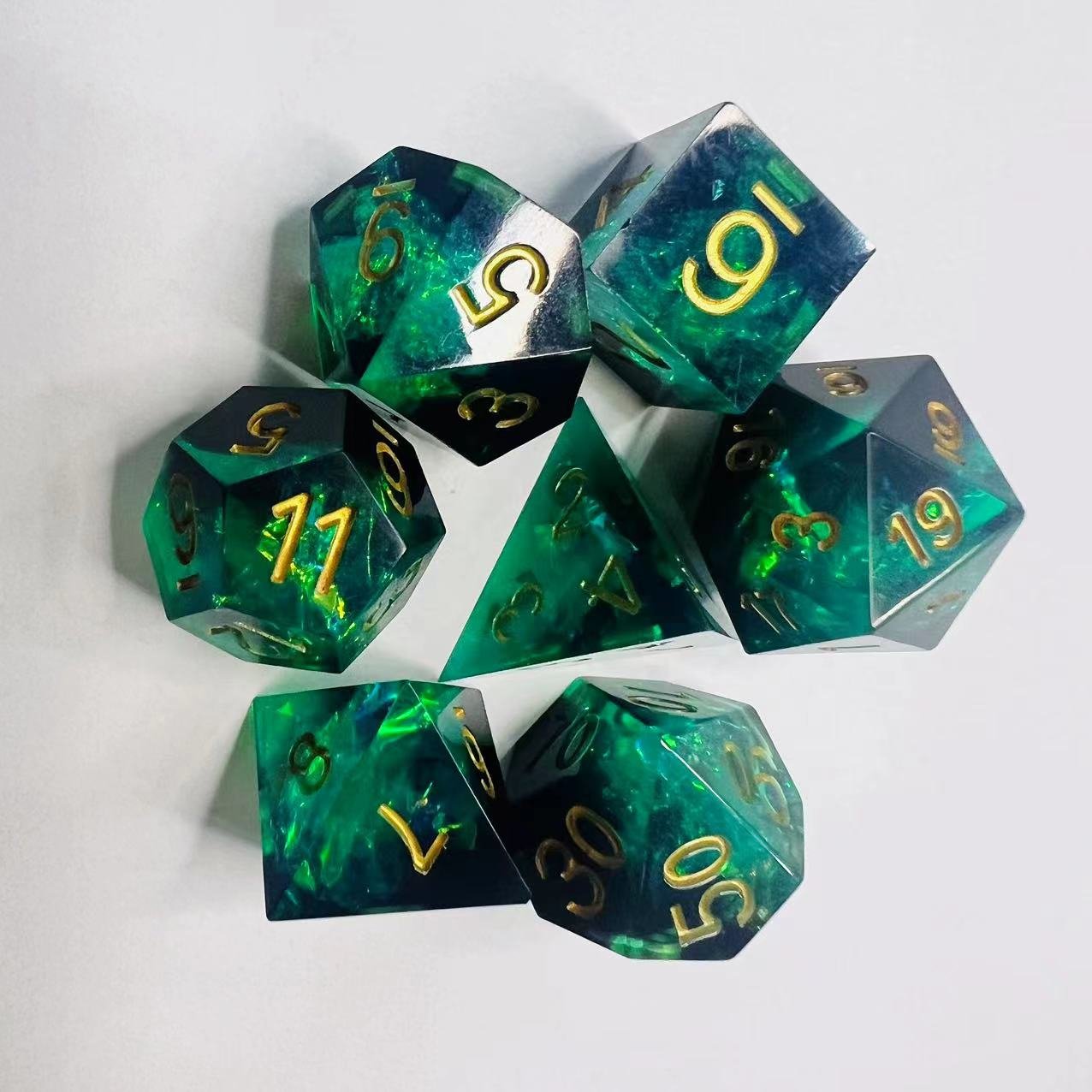 16Mm Polyhedral Handcrafted Tabletop Role Playing Games Bulk Plastic Dice Set Green And Black