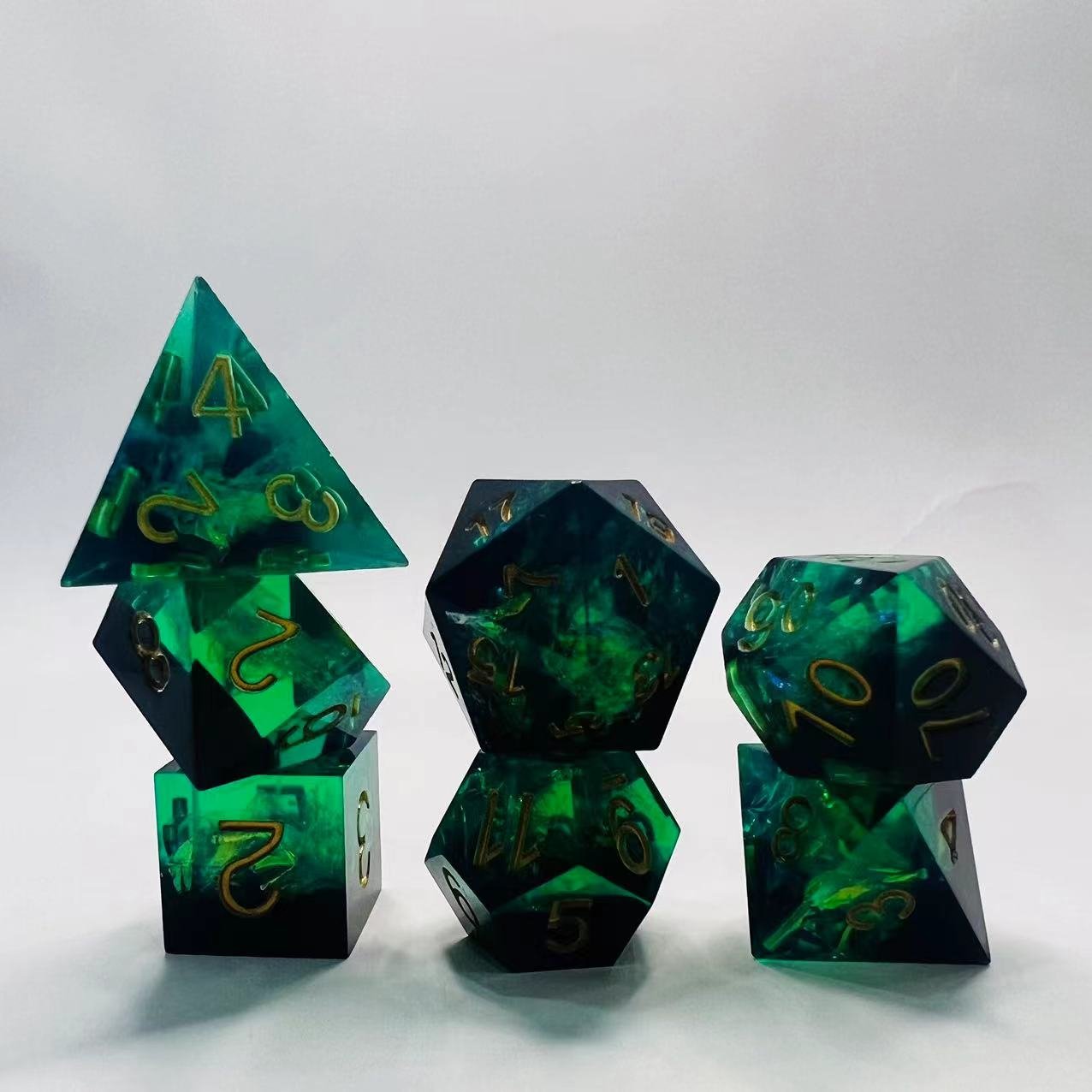 16Mm Polyhedral Handcrafted Tabletop Role Playing Games Bulk Plastic Dice Set Green And Black