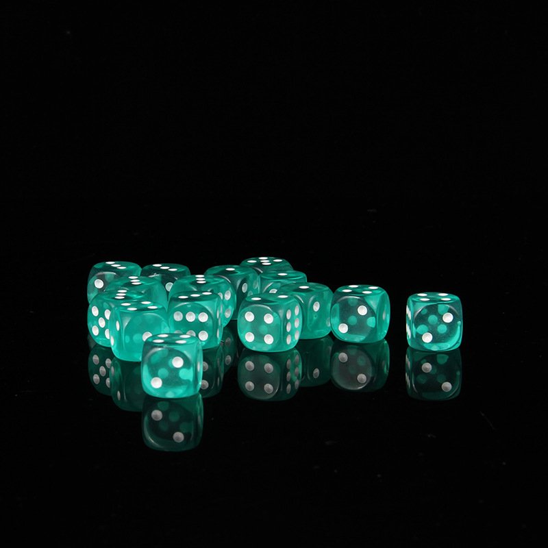 Wholesale 16mm dice custom d6 transparent Green dice with white dot printing for casino poker game
