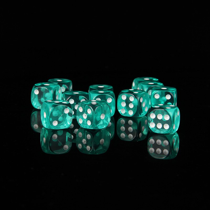 Wholesale 16mm dice custom d6 transparent Green dice with white dot printing for casino poker game