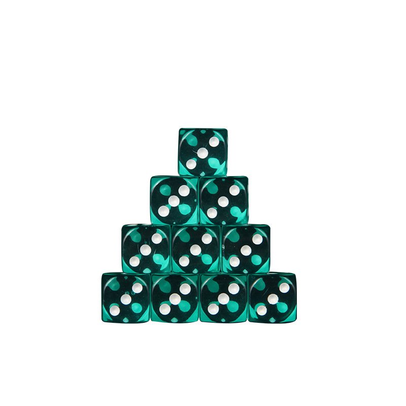 Wholesale 16mm dice custom d6 transparent Green dice with white dot printing for casino poker game