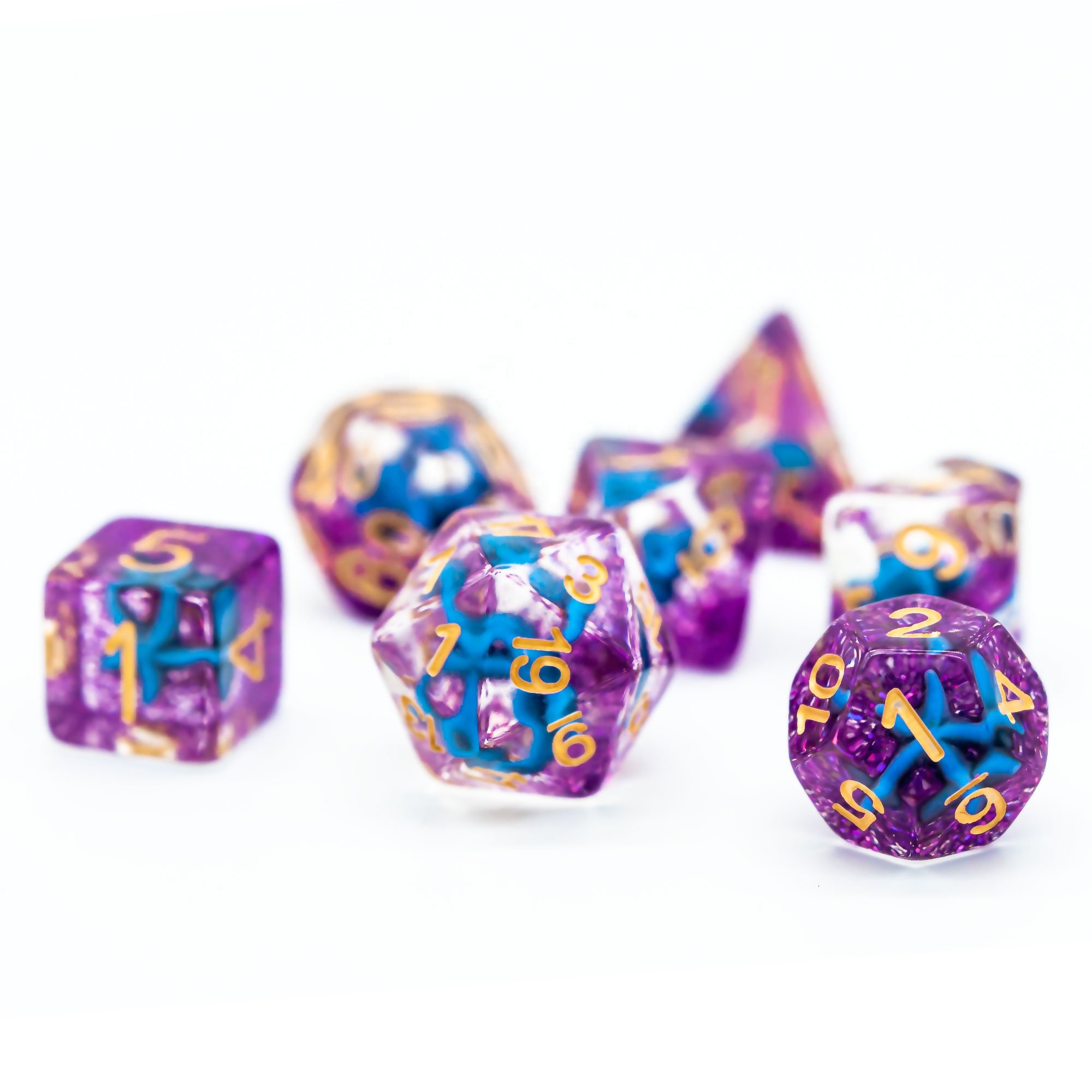 Udixi Polyhedral Resin RPG Dungeons and Dragons custom logo Glitter&Starfish Dice set