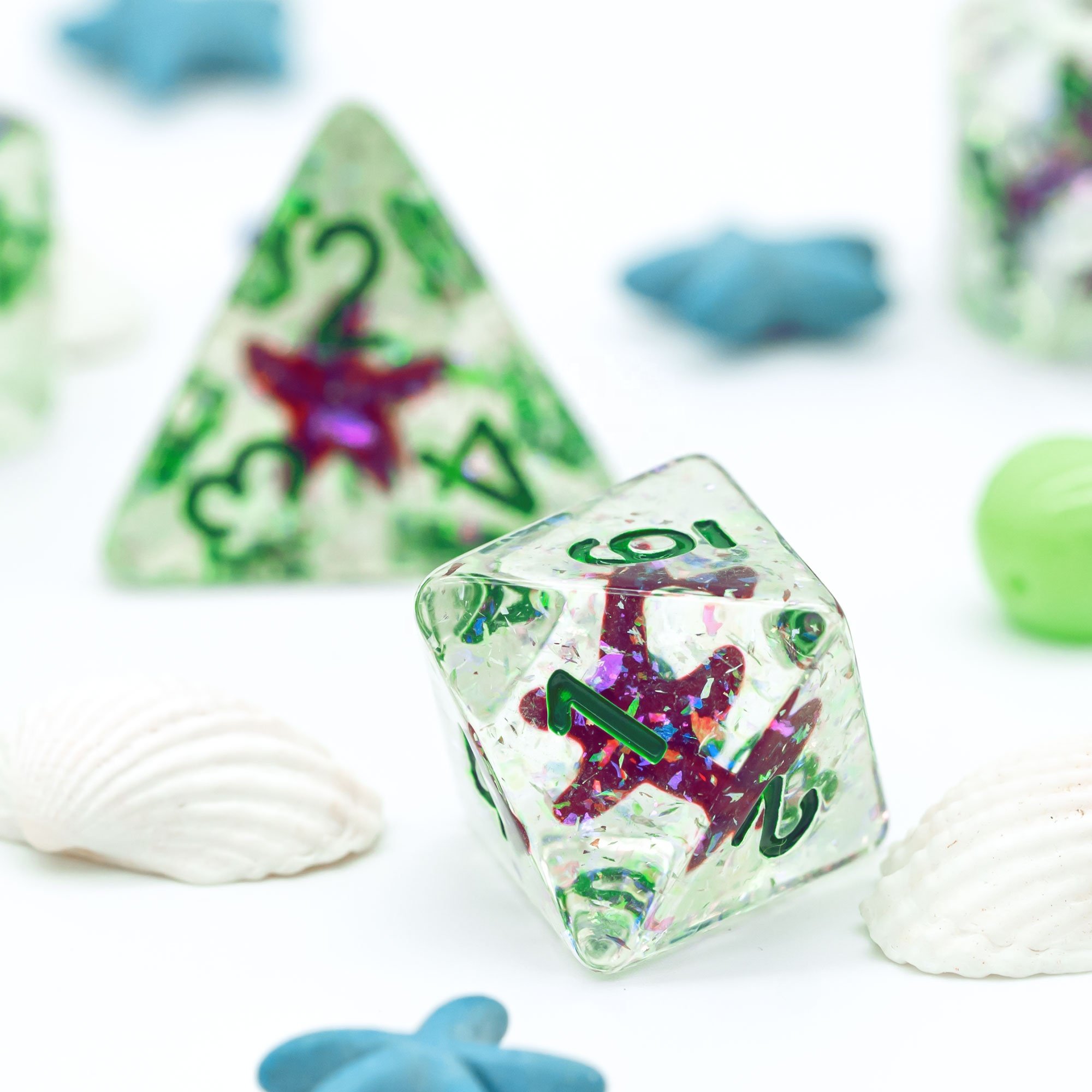 Udixi Polyhedral Resin RPG Dungeons and Dragons custom logo Glitter&Starfish Dice set