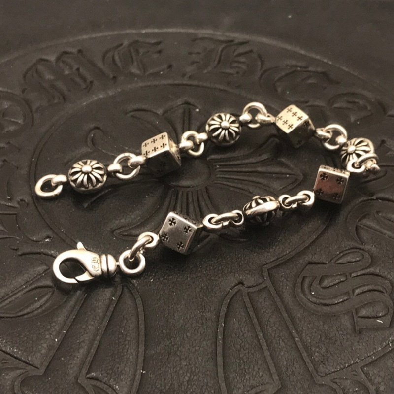 Customized Jewelry Punk Style Oxidation Vintage 925 Sterling Silver Dice Chrome Heart Bracelets