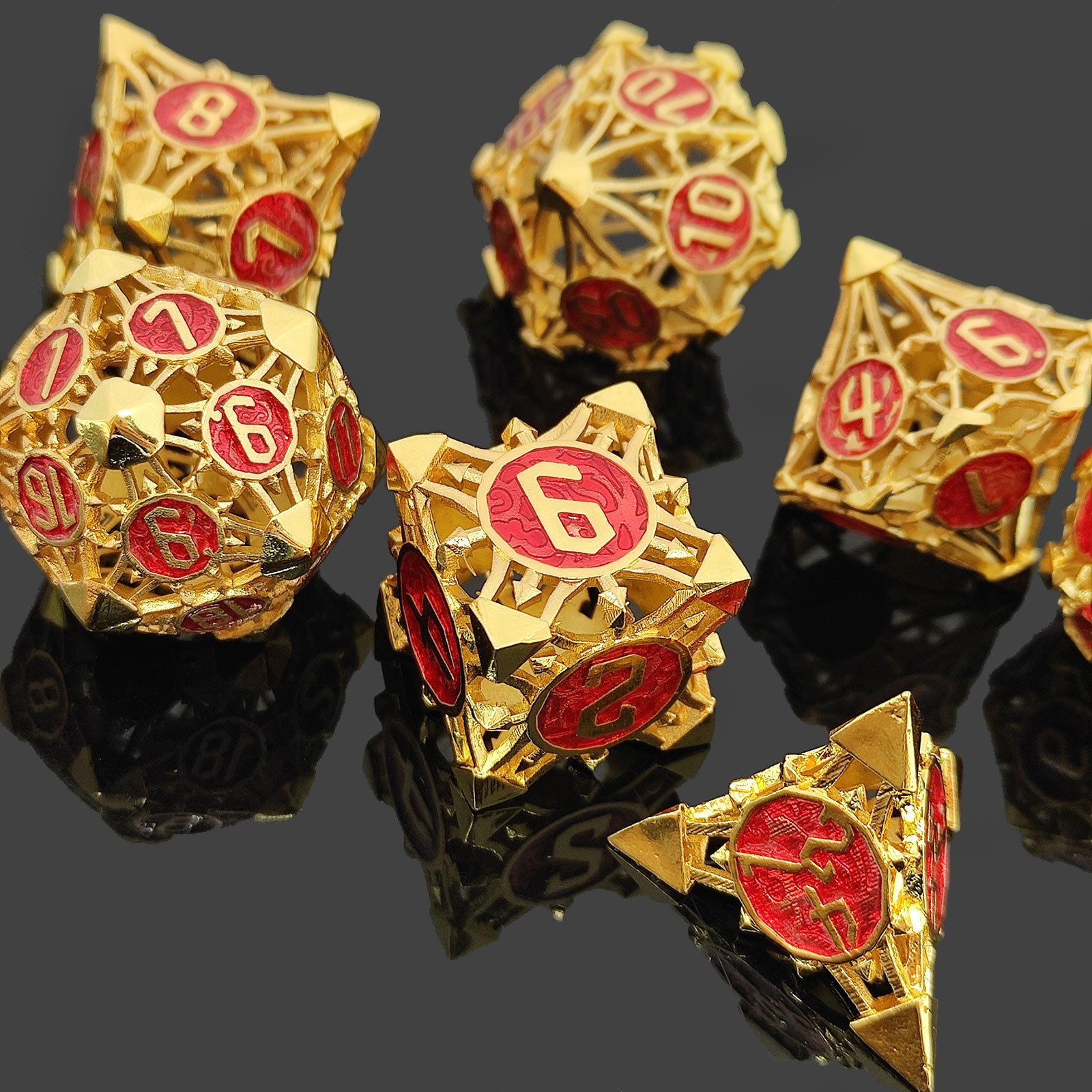 Mini Planet Wholesale RPG Board Games Handmade polyhedral Copper hollow Metal dice set 7pcs Dice Custom Logo for DND MTG Players