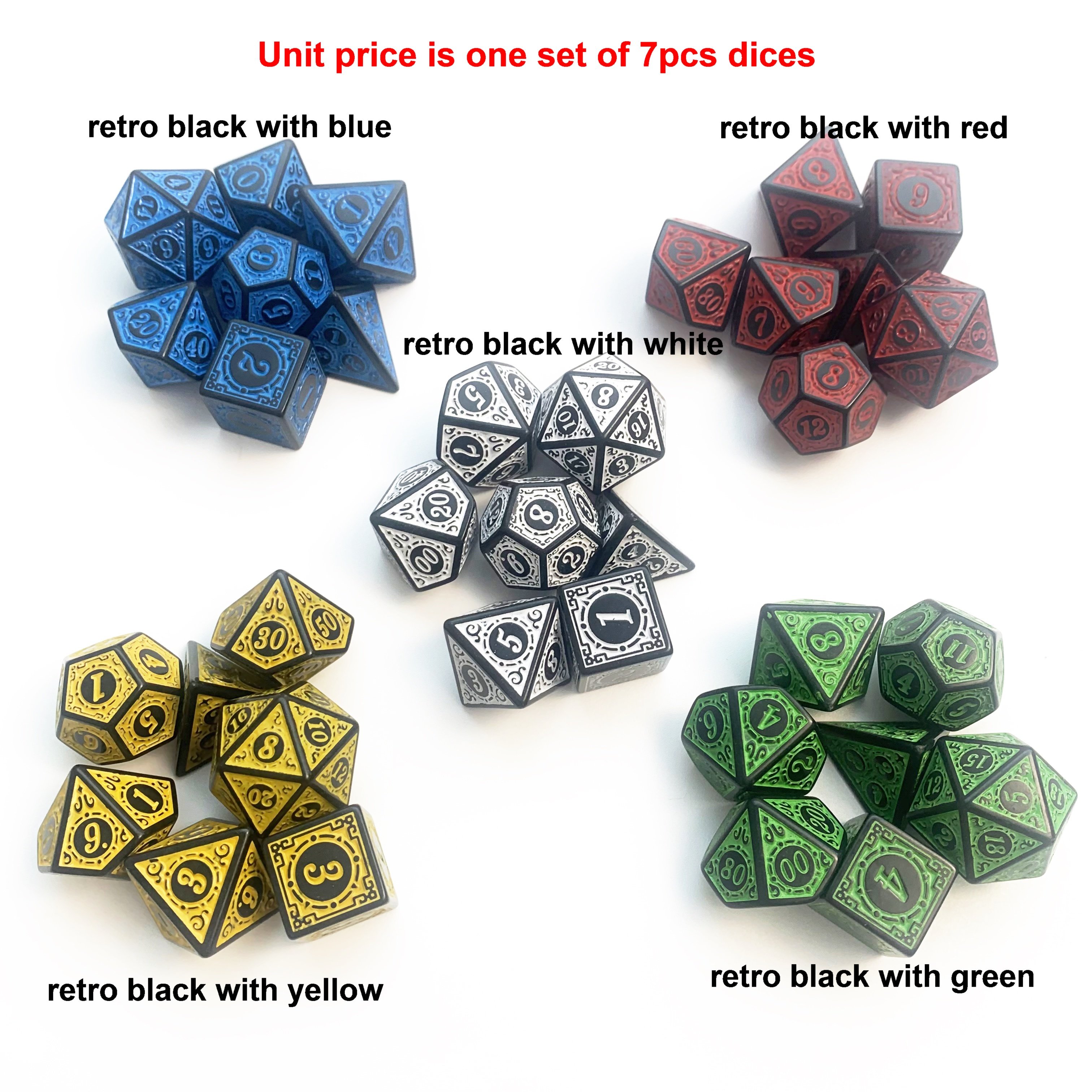 retro colors Acrylic RPG bulk dice 7pcs per set dice gaming polyhedral 20 sided faces DND d&d plastic dice sets