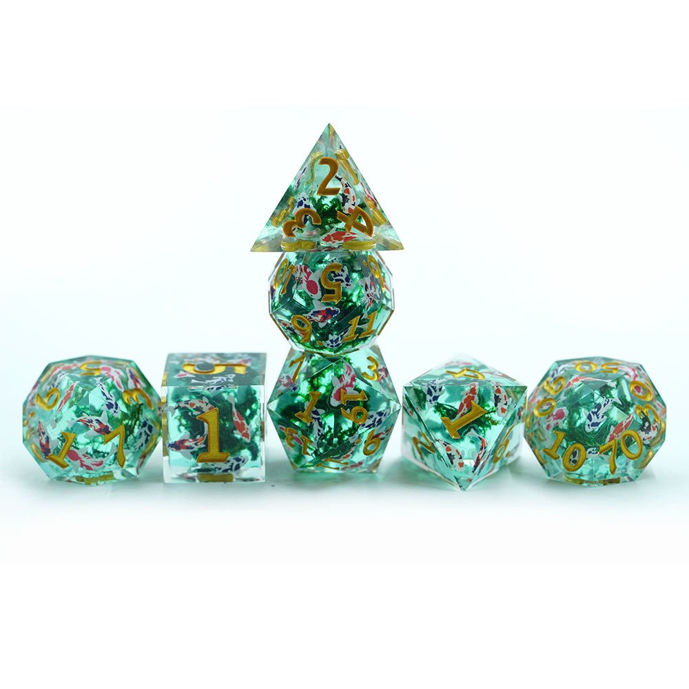 Yushun Custom 7pcs set custom dice 16mm polyhedral DND resin sharp edge colorful dice