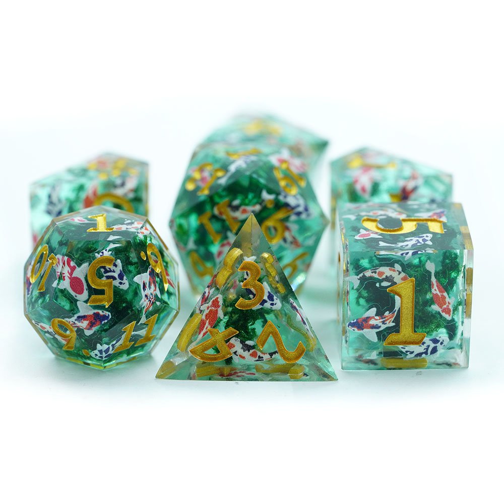 Yushun Custom 7pcs set custom dice 16mm polyhedral DND resin sharp edge colorful dice