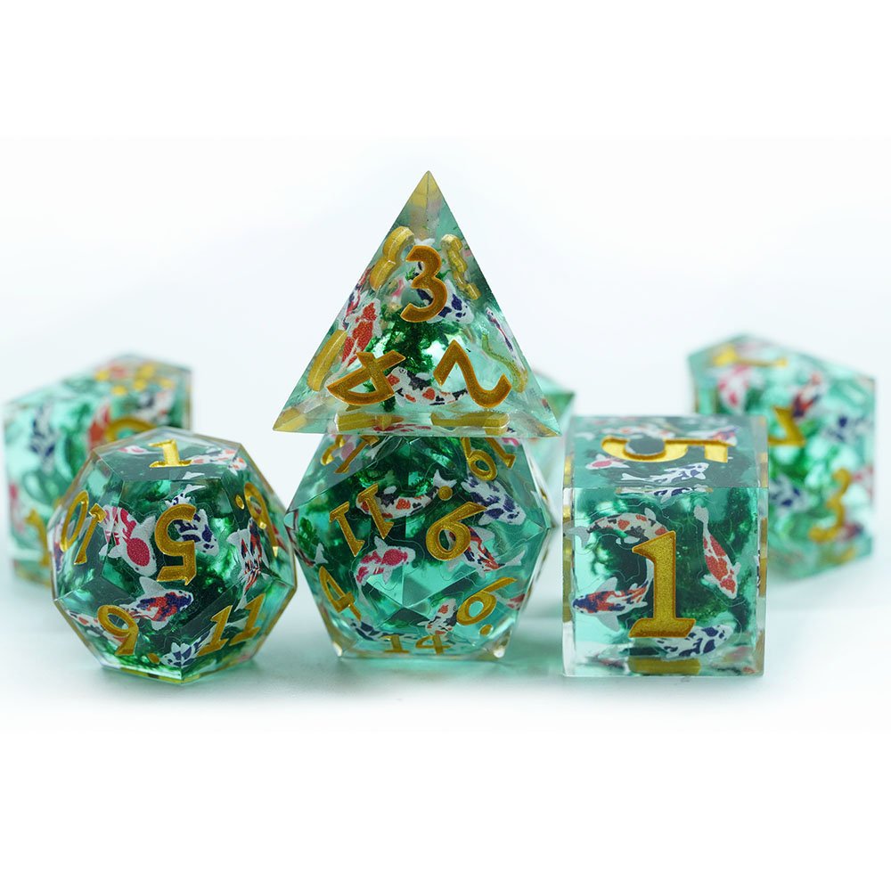 Yushun Custom 7pcs set custom dice 16mm polyhedral DND resin sharp edge colorful dice