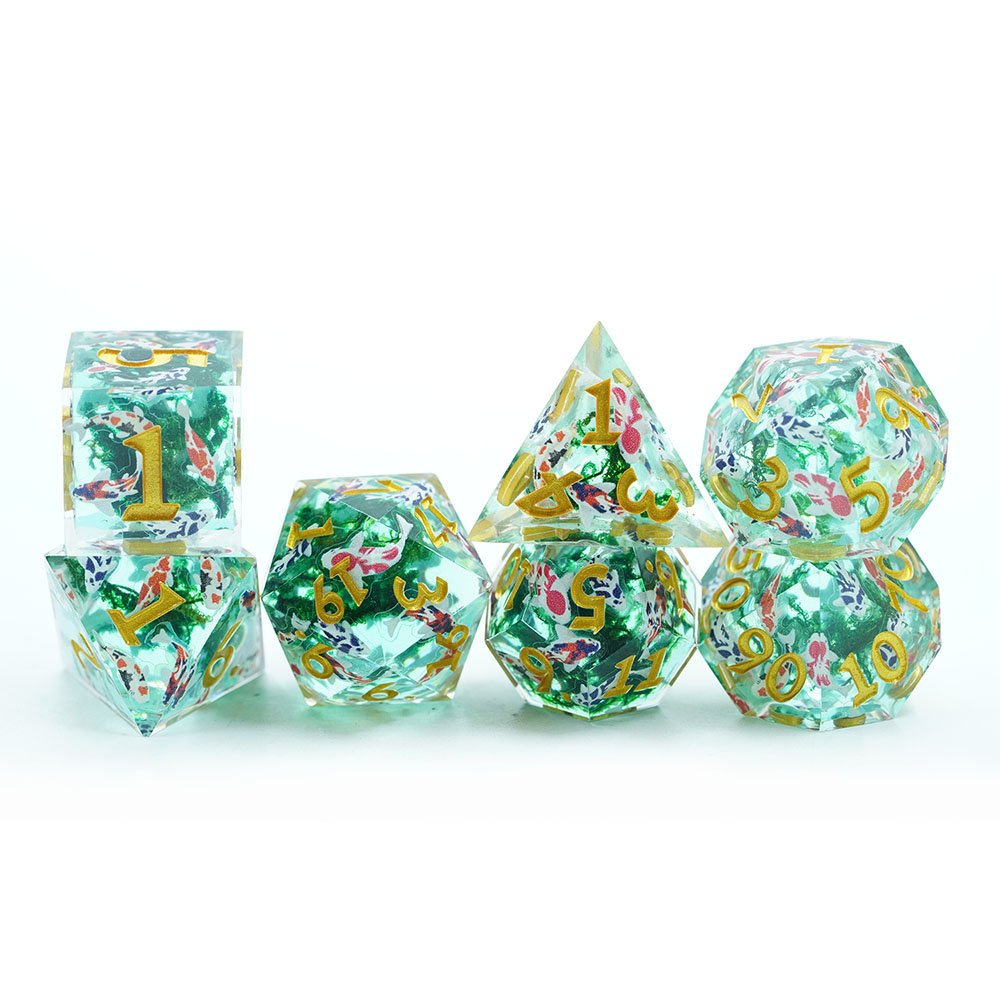 Yushun Custom 7pcs set custom dice 16mm polyhedral DND resin sharp edge colorful dice
