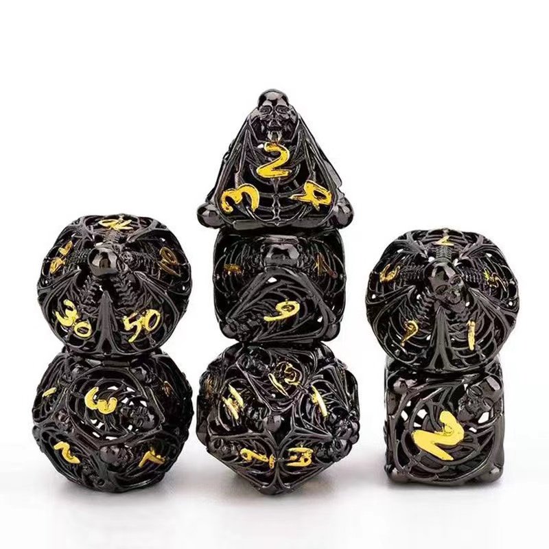 Copper Hollow Polyhedral DND 7pcs Dungeons and Dragons Metal dice with 3D hollowl Feature, Hollowed Metal Dice Ancient Gold