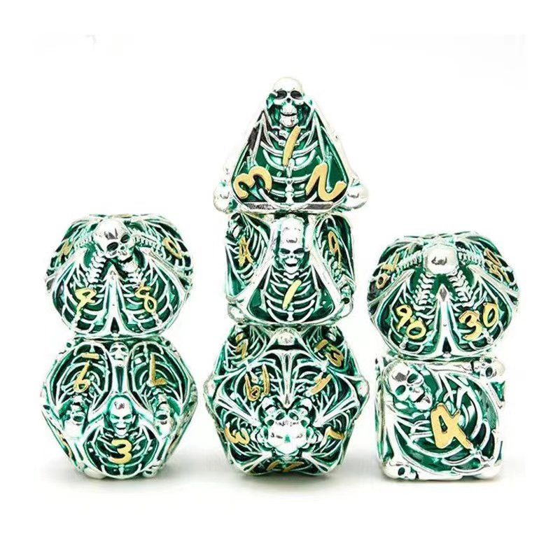 Copper Hollow Polyhedral DND 7pcs Dungeons and Dragons Metal dice with 3D hollowl Feature, Hollowed Metal Dice Ancient Gold