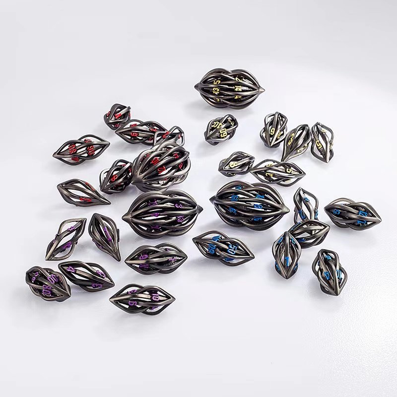 New Metal Release DND Hollow Metal Dice Set D&D for Dungeons and Dragons Polyhedral Role Playing D and D Dice for Tabletop RPG