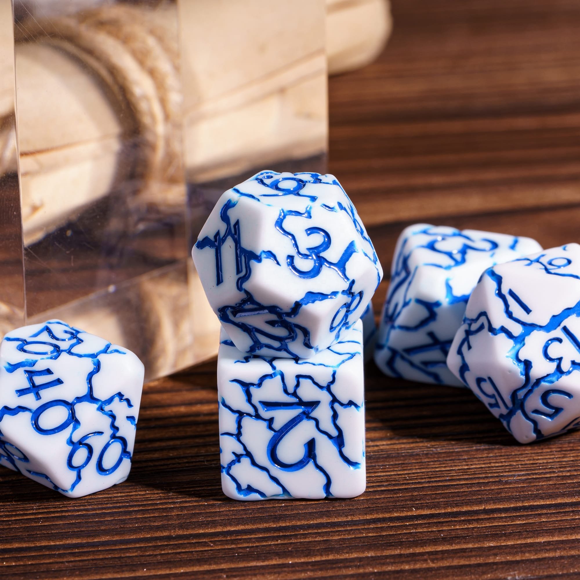 Udixi Plastic RPG Polyhedral Dungeons and Dragons d&d Resin custom logo crack white Dice Set