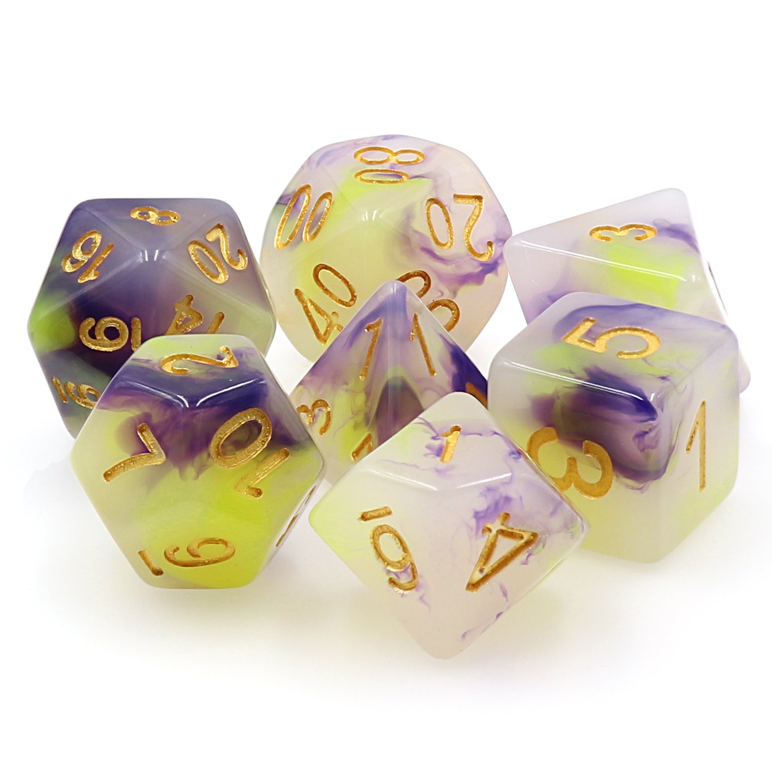 Wholesale 7pcs Set Polyhedral DND D&d Jade Resin Dice Custom Logo D20 Shape for Outdoor Entertainment Board Games