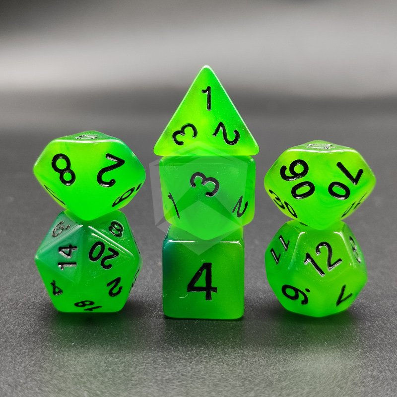 Luminous Fluorescent double colors 7pcs per rpg dice set PMMA DND TRPG game plastic polyhedral dices DND dice